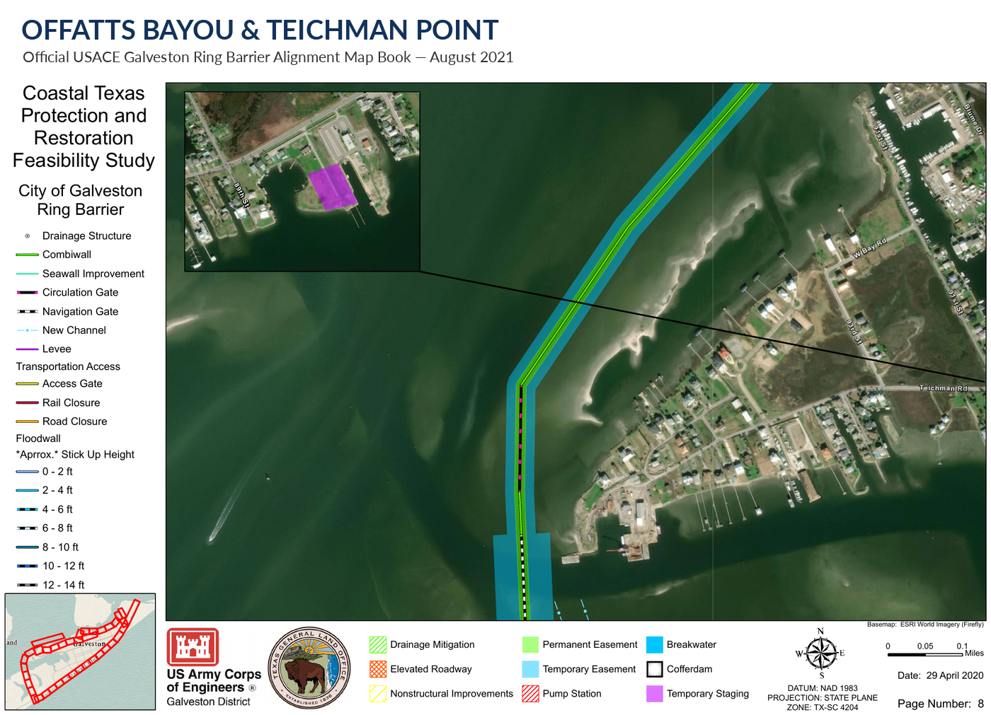 Map detail showing the Ring Barrier alignment at Offatts Bayou and Teichman Point