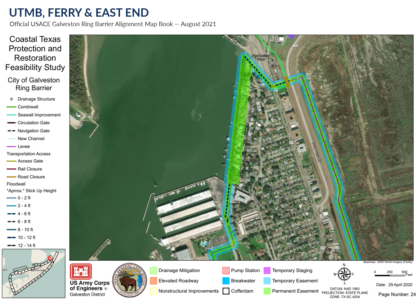 Map detail showing the Ring Barrier alignment at UTMB, the Ferry landing, and the East End